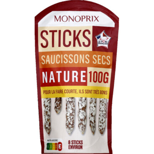 Monoprix Sticks Saucissons Sec Pur Porc Nature 100G