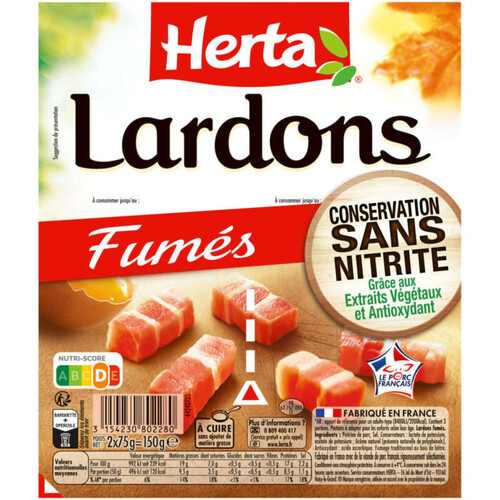 Herta Lardons Fumés sans nitrite 2 x 75g