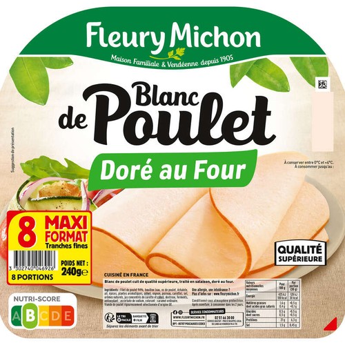 Fleury Michon Blanc De Poulet Nature 100% Filet x8 240g