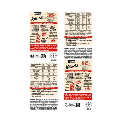 Herta Knacki Saucisses 100% pur porc conservation sans nitrite x4