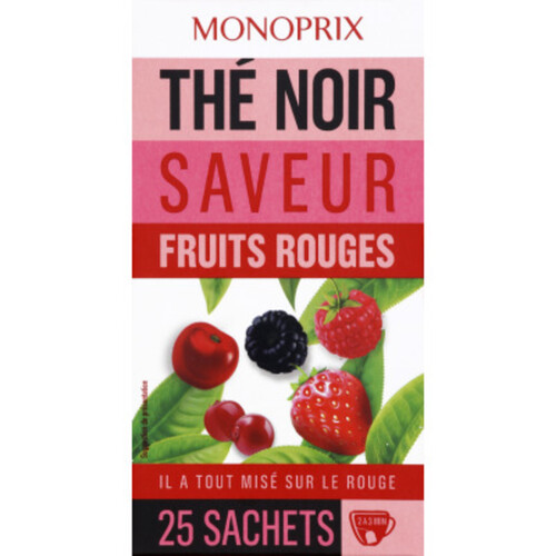 Monoprix Thé Noir Saveur Fruits Rouges 25 Sachets 40G