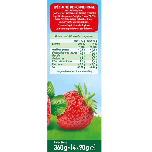 Pom'Potes Compote Fraise Pomme Bio Le Pack De 4x90g