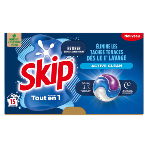Skip Lessive Capsules 3-en-1 Active Clean x15 317g
