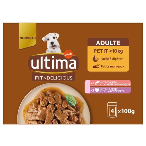 Ultima Terrine Saumon & Dinde pour Petit Chien 4x100g