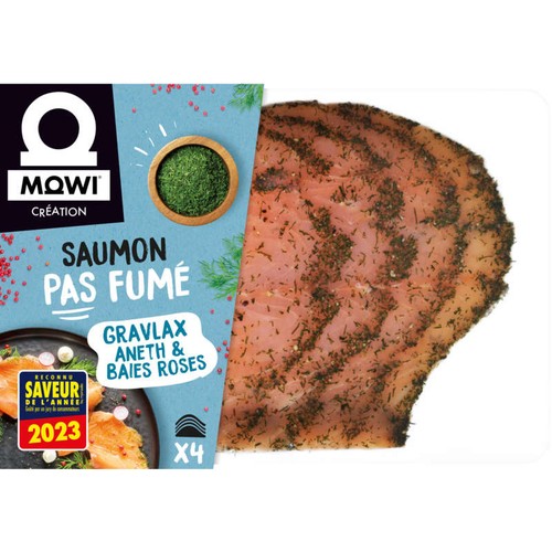 Mowi Saumon pas fumé Gravlax Aneth & Baies roses 4 tranches 100g