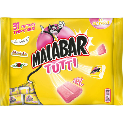 Malabar Chewing-gum Bubble Gum Goût Tutti Frutti 214g