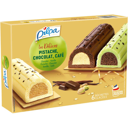 Pilpa Bûchettes Glacées Les Délices Pistache Chocolat Café x6 348g