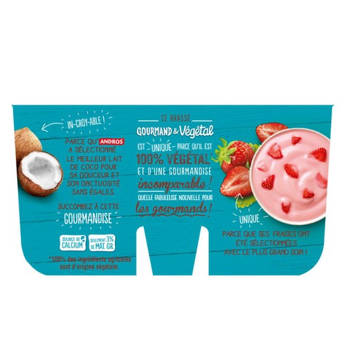 Andros Brassé Végétal Fraise au lait de Coco 4x100g