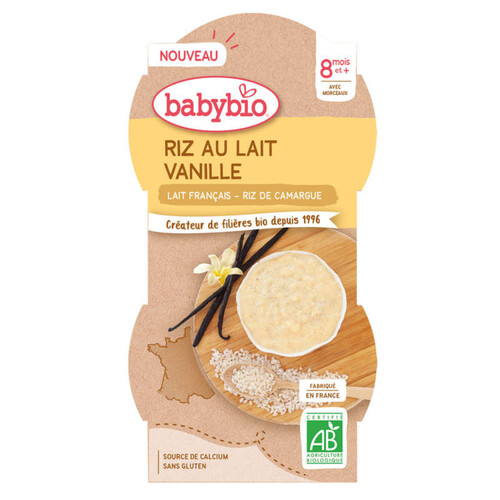 Babybio riz au lait vanille bio 8+ mois 2x 100g