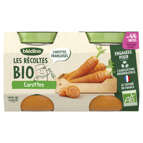 Blédina Petits Pots Bio Carottes de nos Régions Dés 4/6 Mois 2x130g