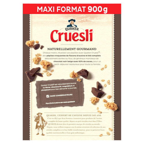 Quaker - Céréales chocolat noir Cruesli - La boite de 900g