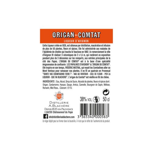 Origan Du Comtat Liqueur D'Avignon 38° 50cl