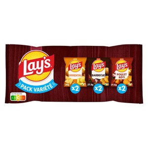 Lay's Chips Multipack Saveurs Poulet Rôti Barbecue Emmental 6x27,5g