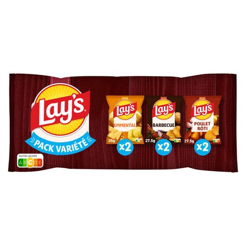 Lay's Chips Multipack Saveurs Poulet Rôti Barbecue Emmental 6x27,5g