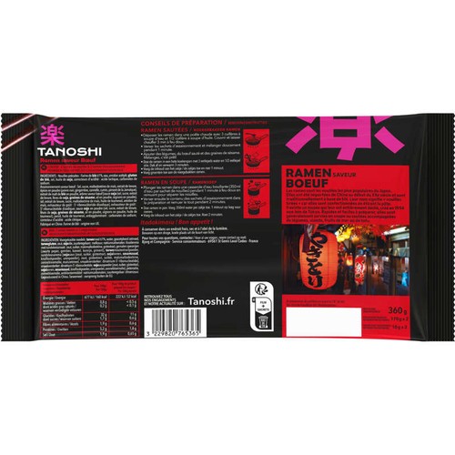 Tanoshi Ramen Bœuf, Nouilles Japonaises Précuites 360g