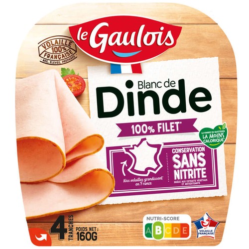 Le Gaulois Blanc Dinde 100% Filet en Tranches x4 – 160g