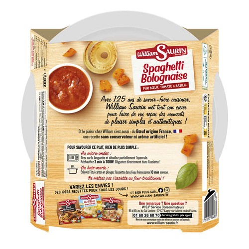 William Saurin Spaghetti Bolognaise bœuf tomate & basilic 300g