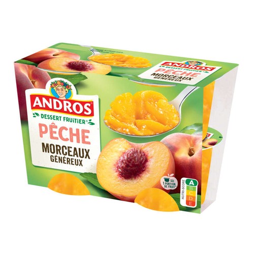 Andros Compote Pêche Morceaux généreux 4x100g
