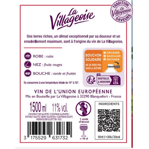 La Villageoise Vin De Table De La Communauté Européenne, Rouge 150cl