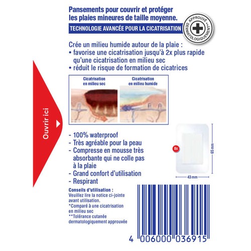 Elastoplast Cicatrisation Rapide Waterproof XL x8 Pansements