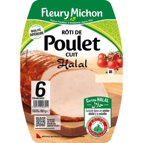 Fleury Michon Rôti de Poulet Cuit Halal Tranche x6 - 180g
