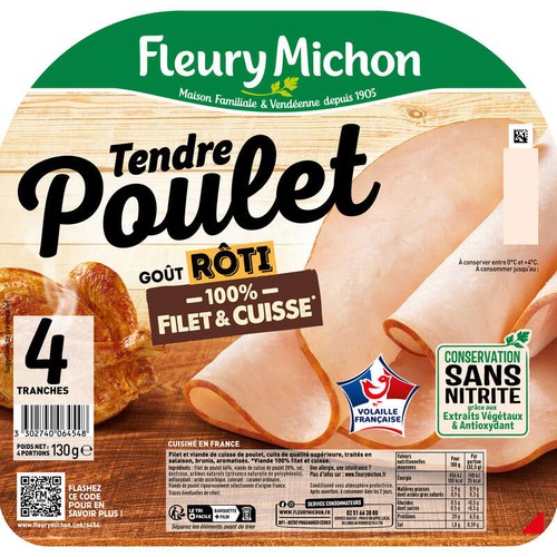 Fleury Michon Tendre poulet goût rôti x4 tranches 130g
