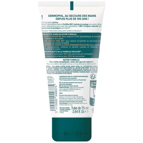 Dermophil Crème Mains Nature Huile Argan Bio 75ml