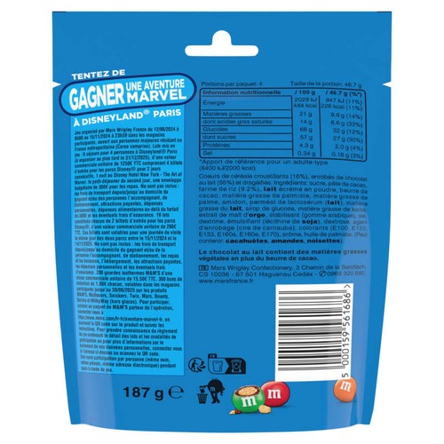 M&M's Bonbons Chocolat Au Lait & Riz Soufflé 187g