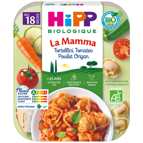 Hipp Biologique La Mamma Tortellini Tomates Poulet Origan 250g