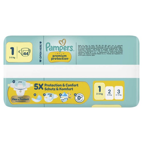 Pampers Premium Protection Taille 1, 2kg-5kg, 44 Couches