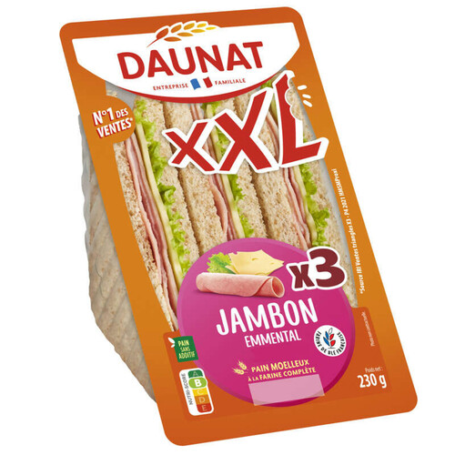 Daunat Sandwich triangle XXL Jambon Emmental Salade 230g