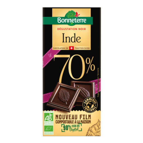 [Par Naturalia] Bonneterre Tablette de Chocolat Noir Inde 70% Bio 80g