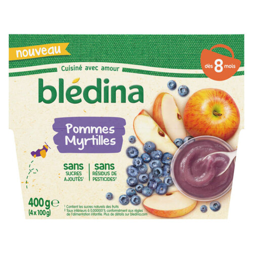 Bledina Coupelles Fruits Pommes Myrtilles 4X100G Dès 8 Mois