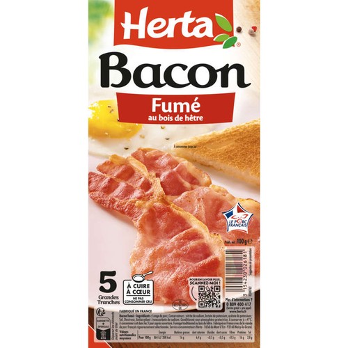 Herta Bacon fumé grandes tranches 100g