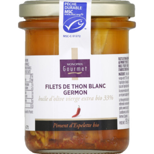 Monoprix Gourmet Filets de Thon Blanc Germon Au Piment D'Espelette 125g