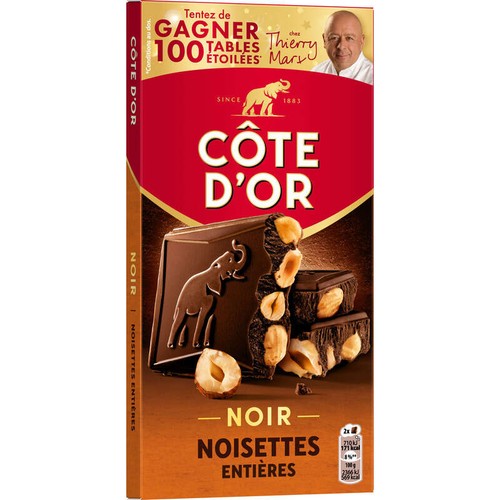 Côte D'Or Tablette Chocolat Noir Aux Noisettes Entières 180g
