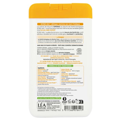 Sobio etic Crème douche surgras huile de karité bio 450ml