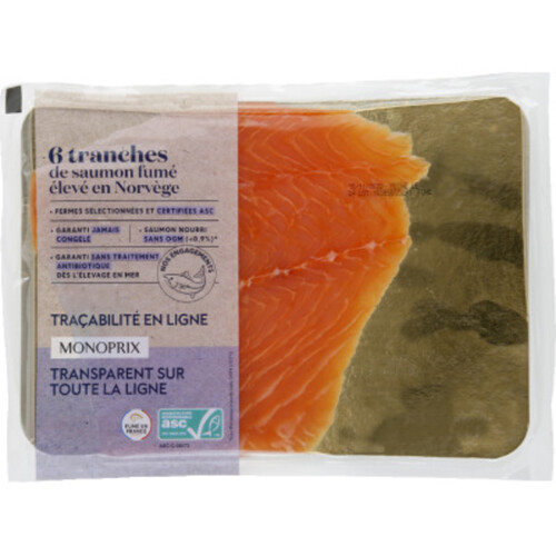 Monoprix saumon fumé élevé en Norvège 6 tranches 210g