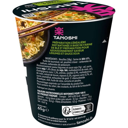 Tanoshi Nouilles Japonaises, Saveur Légumes Et Sauce Soja 65g