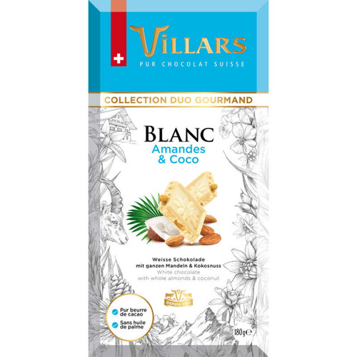 Villars Chocolat Blanc aux Amandes & Noix de Coco Râpée Caramélisée 180g