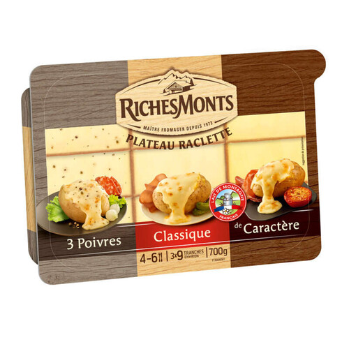 RichesMonts Plateau Raclette 3 Poivres, Classique, de Caractère 700g