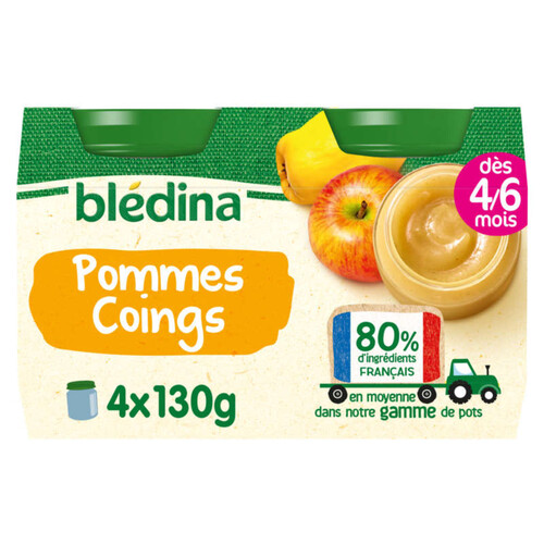 Blédina Pots fruits Pommes Coings dès 4/6 mois 4x130g