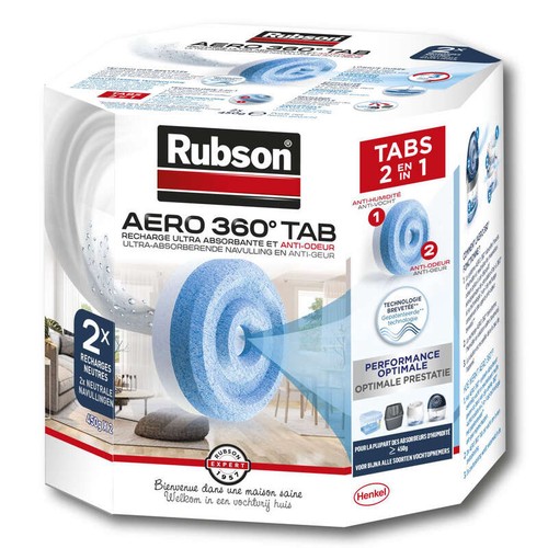 Rubson 2 Recharges Pour Absorbeur D'Humidité, Aero 360° Tab
