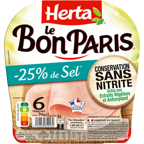 Herta Le Bon Paris -25% de sel sans nitrite 6 tranches 210g