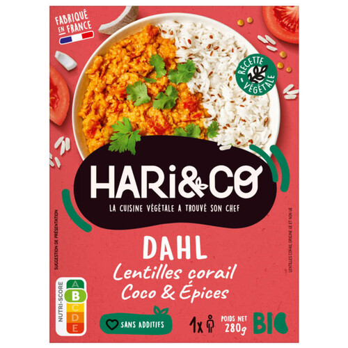 Hari&Co Dahl de Lentilles Corail Coco & Epices Bio 280g