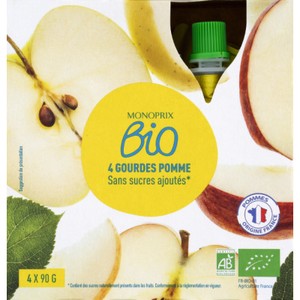 Monoprix Bio Purée de pommes sans sucres Le pack de 4x90g