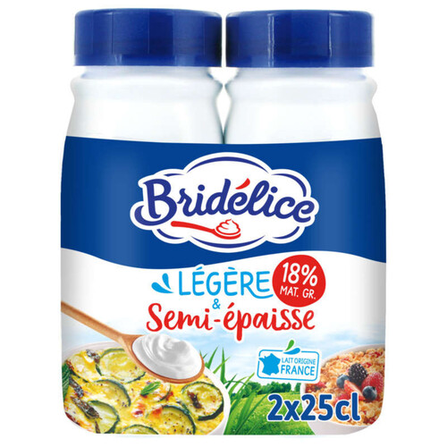 Bridélice Crème UHT Semi-épaisse Légère 18% MG Bouteilles 2x25cl