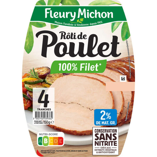 Fleury Michon Rôti de Poulet 100% Filet x4 Tranches 150g