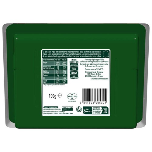 Saint Agur Fromage À Pâte Persillé 190g