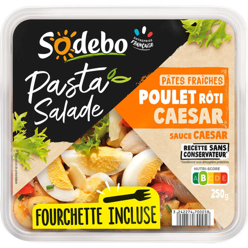 Sodebo Pasta Salade Poulet Caesar Sans Additifs 250g
